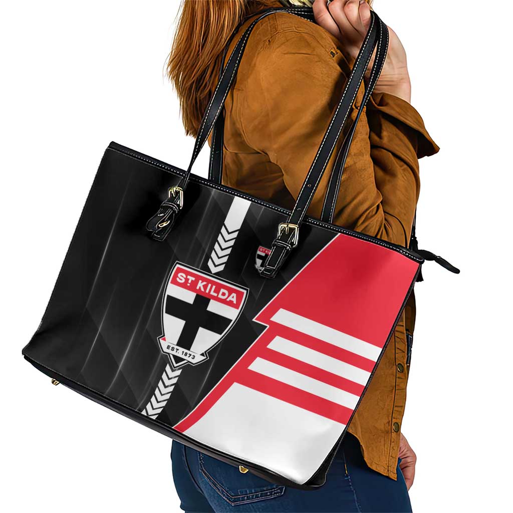 St Kilda Saints Leather Tote Bag Modern Geometric Sports Graphic Style