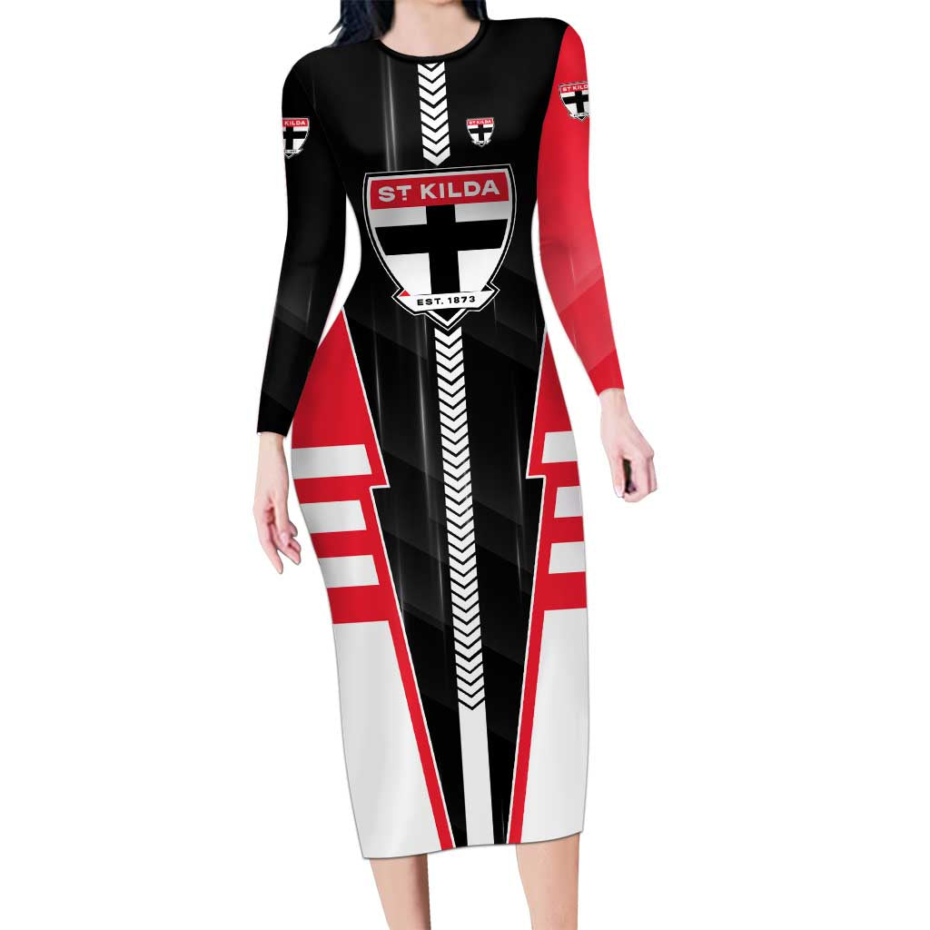 Personalized St Kilda Saints Long Sleeve Bodycon Dress Modern Geometric Sports Graphic Style
