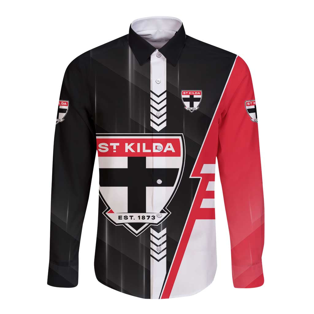 Personalized St Kilda Saints Long Sleeve Button Shirt Modern Geometric Sports Graphic Style