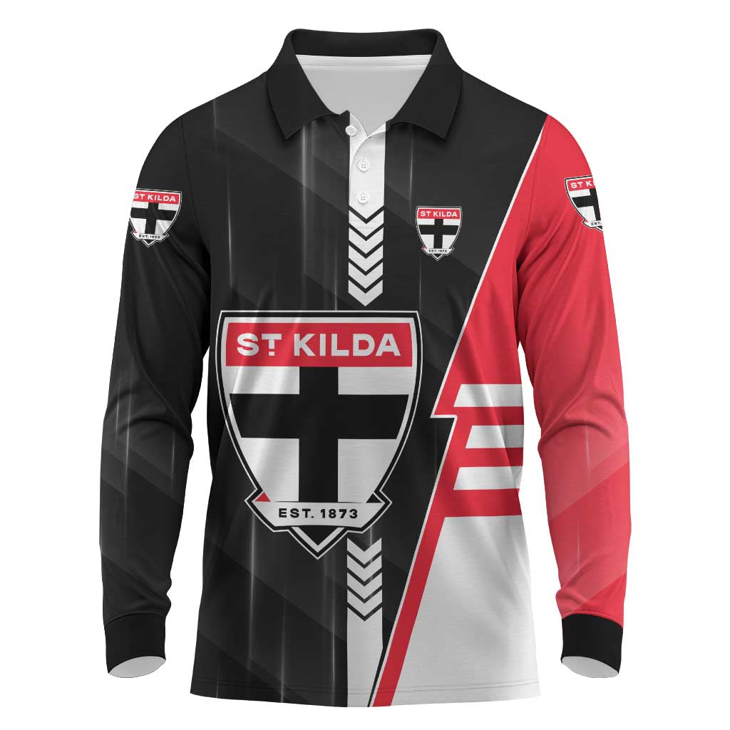 Personalized St Kilda Saints Long Sleeve Polo Shirt Modern Geometric Sports Graphic Style