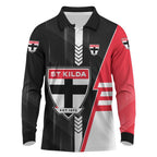 Personalized St Kilda Saints Long Sleeve Polo Shirt Modern Geometric Sports Graphic Style