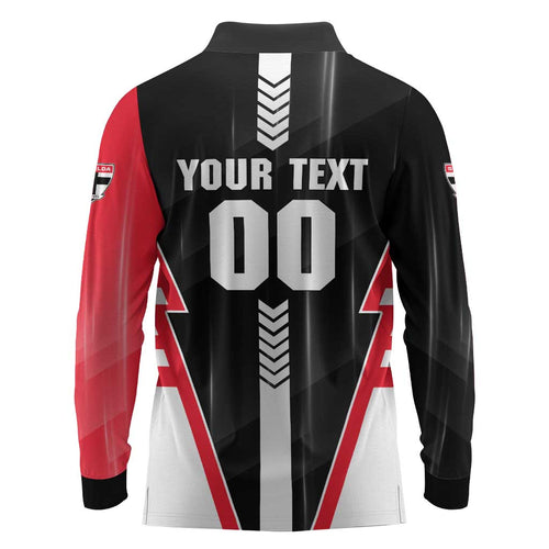Personalized St Kilda Saints Long Sleeve Polo Shirt Modern Geometric Sports Graphic Style