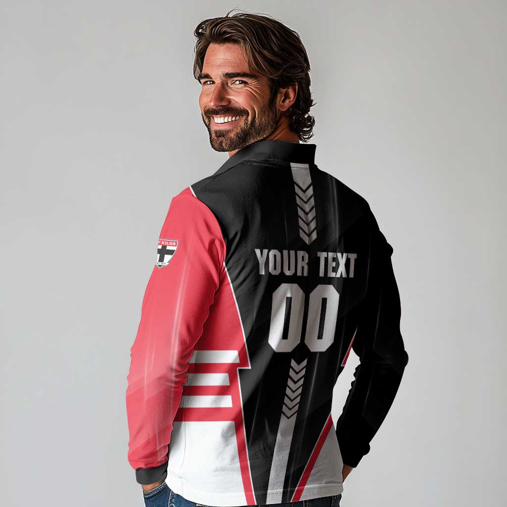 Personalized St Kilda Saints Long Sleeve Polo Shirt Modern Geometric Sports Graphic Style