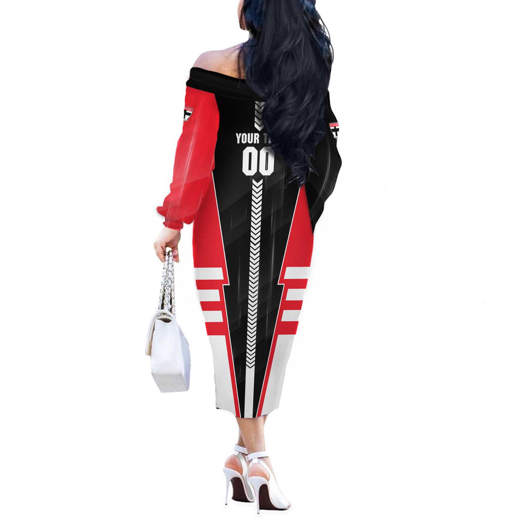 Personalized St Kilda Saints Off The Shoulder Long Sleeve Dress Modern Geometric Sports Graphic Style
