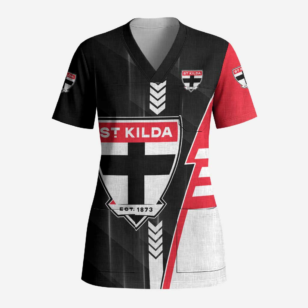 Personalized St Kilda Saints Scrub Top Modern Geometric Sports Graphic Style