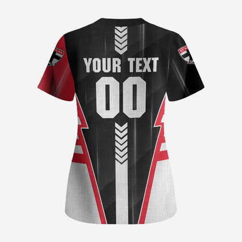 Personalized St Kilda Saints Scrub Top Modern Geometric Sports Graphic Style