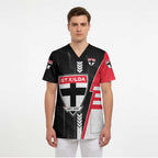 Personalized St Kilda Saints Scrub Top Modern Geometric Sports Graphic Style