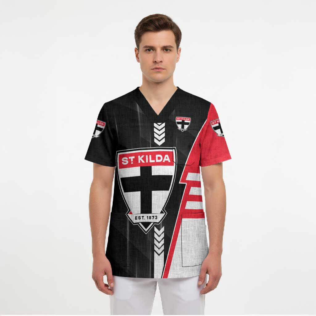 Personalized St Kilda Saints Scrub Top Modern Geometric Sports Graphic Style