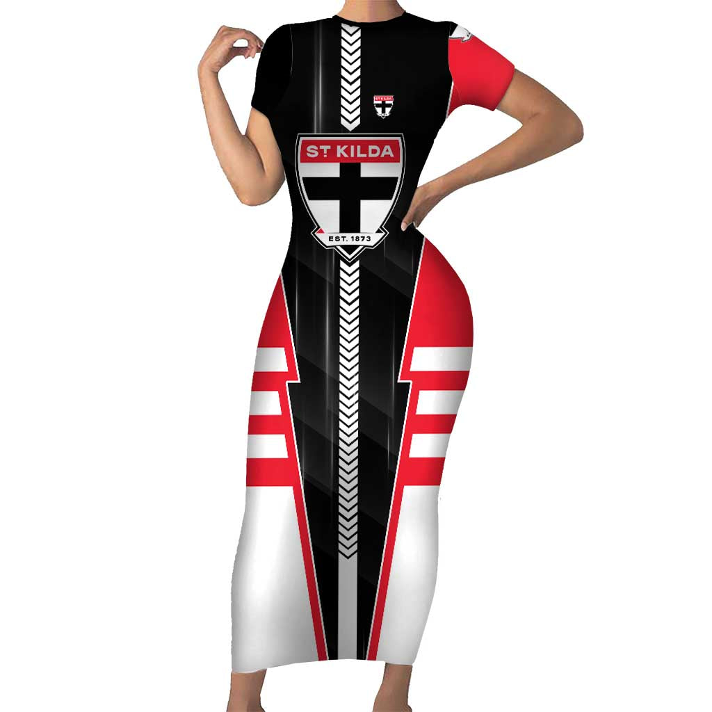 Personalized St Kilda Saints Short Sleeve Bodycon Dress Modern Geometric Sports Graphic Style