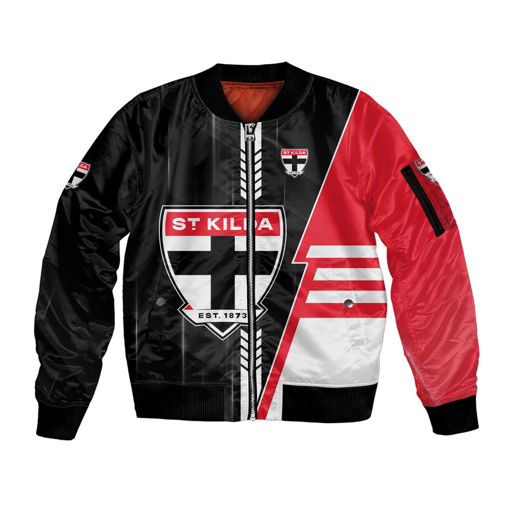 Personalized St Kilda Saints Sleeve Zip Bomber Jacket Modern Geometric Sports Graphic Style