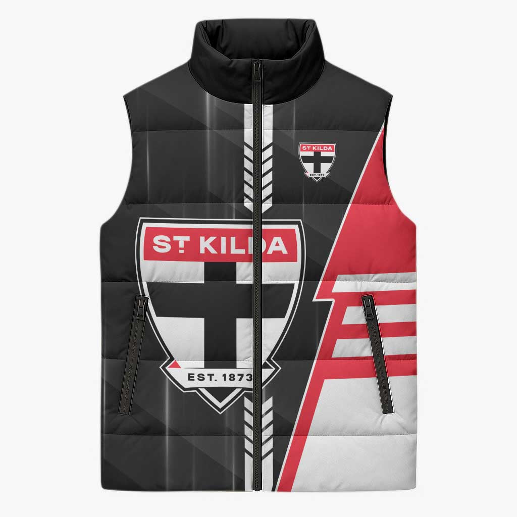 Personalized St Kilda Saints Sleeveless Puffer Jacket Modern Geometric Sports Graphic Style