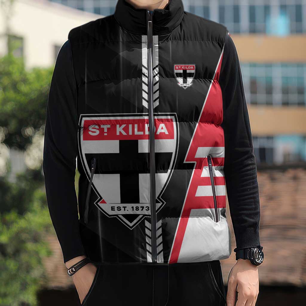 Personalized St Kilda Saints Sleeveless Puffer Jacket Modern Geometric Sports Graphic Style