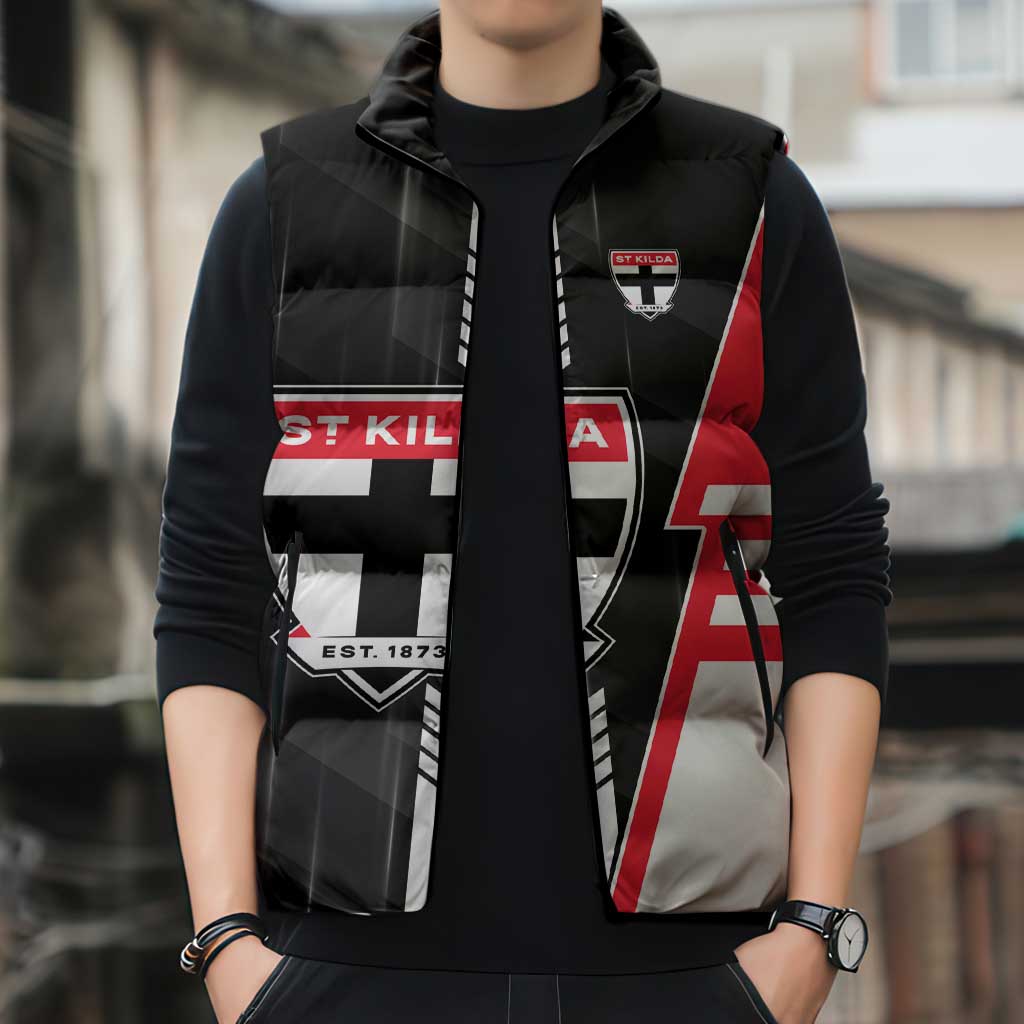 Personalized St Kilda Saints Sleeveless Puffer Jacket Modern Geometric Sports Graphic Style