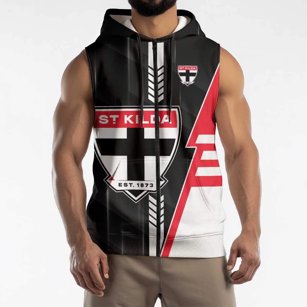 Personalized St Kilda Saints Sleeveless Zip Hoodie Modern Geometric Sports Graphic Style
