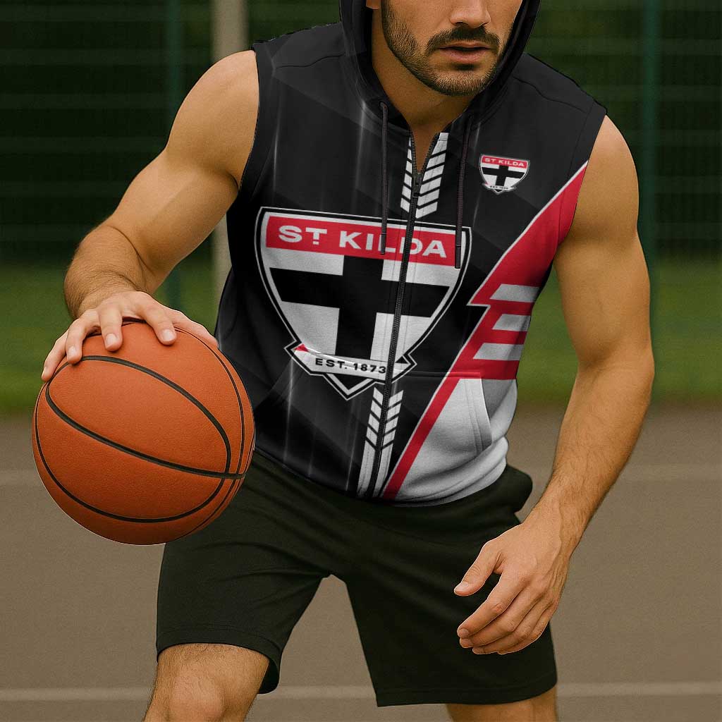 Personalized St Kilda Saints Sleeveless Zip Hoodie Modern Geometric Sports Graphic Style