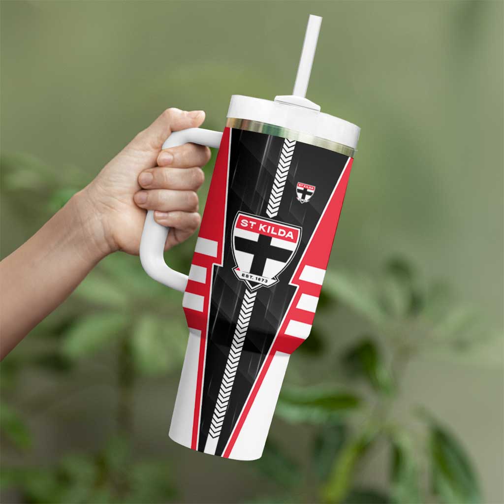 Personalized St Kilda Saints Tumbler With Handle Modern Geometric Sports Graphic Style