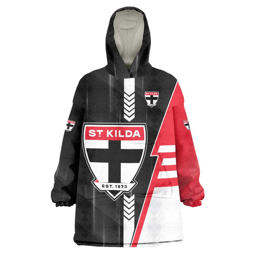 Personalized St Kilda Saints Wearable Blanket Hoodie Modern Geometric Sports Graphic Style