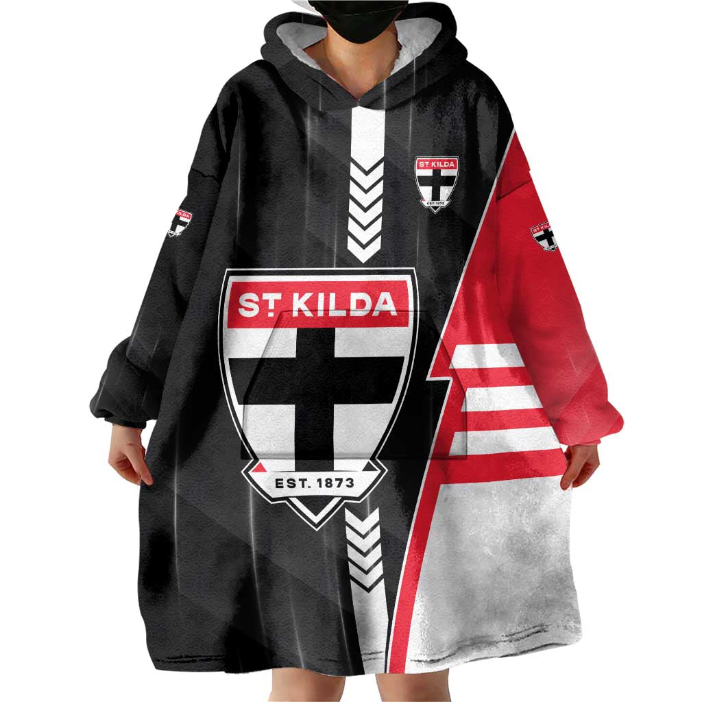 Personalized St Kilda Saints Wearable Blanket Hoodie Modern Geometric Sports Graphic Style