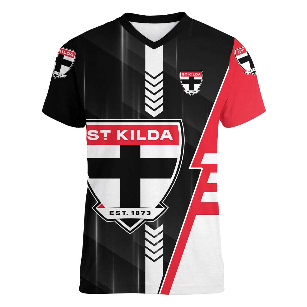 Personalized St Kilda Saints Women V-Neck T-Shirt Modern Geometric Sports Graphic Style