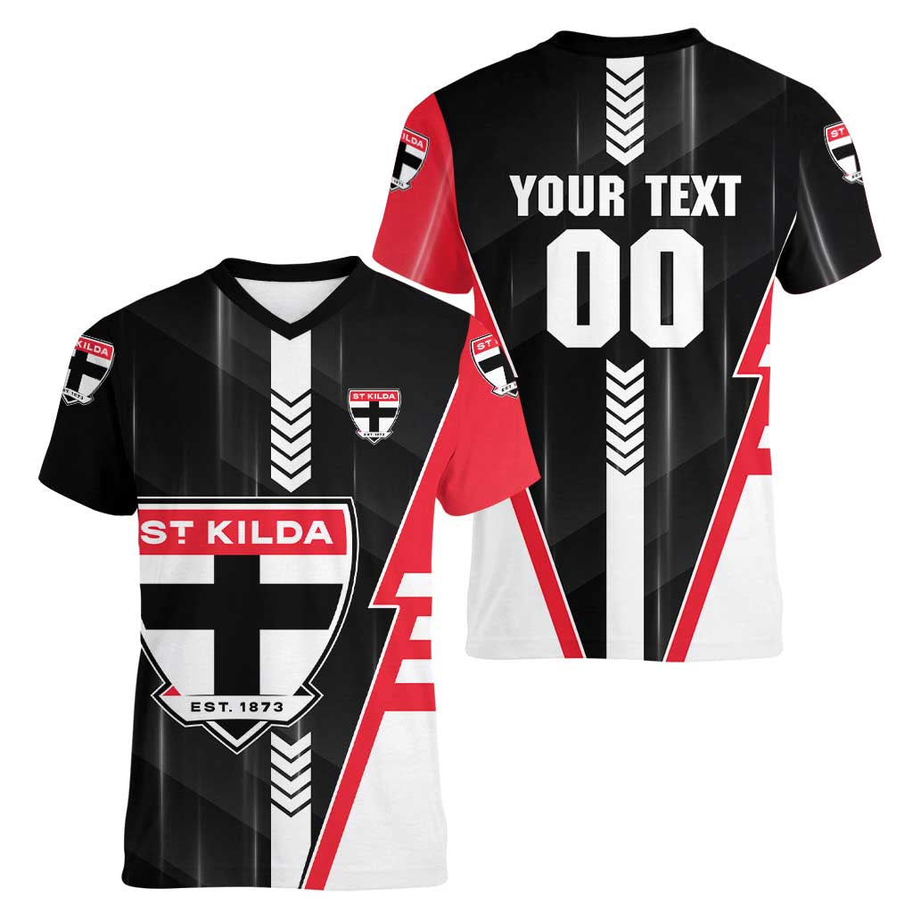 Personalized St Kilda Saints Women V-Neck T-Shirt Modern Geometric Sports Graphic Style