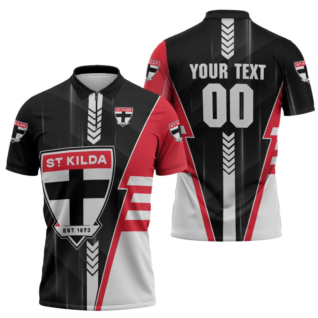 Personalized St Kilda Saints Zipper Polo Shirt Modern Geometric Sports Graphic Style