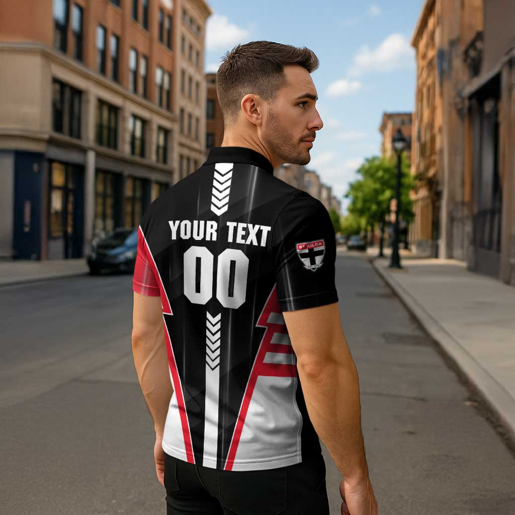Personalized St Kilda Saints Zipper Polo Shirt Modern Geometric Sports Graphic Style