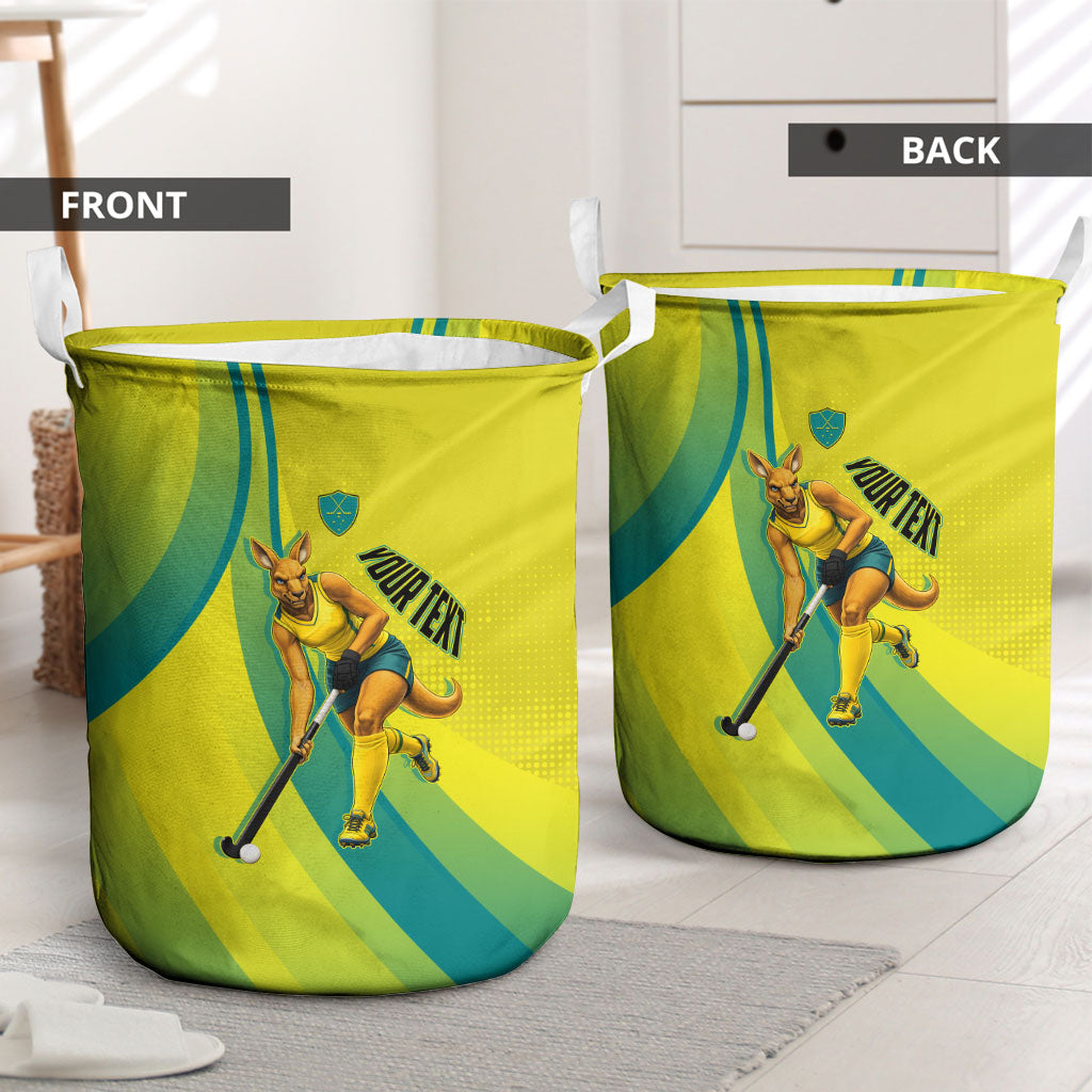 Personalised Hockeyroos Kangaroo Field Hockey Laundry Basket Dynamic Australia Green Gold Athlete Mascot Design