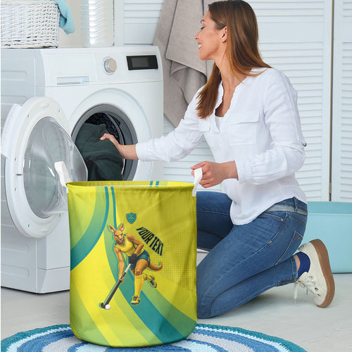 Personalised Hockeyroos Kangaroo Field Hockey Laundry Basket Dynamic Australia Green Gold Athlete Mascot Design