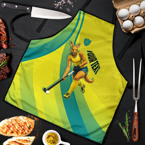 Personalised Hockeyroos Kangaroo Field Hockey Apron Dynamic Australia Green Gold Athlete Mascot Design