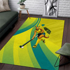 Personalised Hockeyroos Kangaroo Field Hockey Area Rug Dynamic Australia Green Gold Athlete Mascot Design