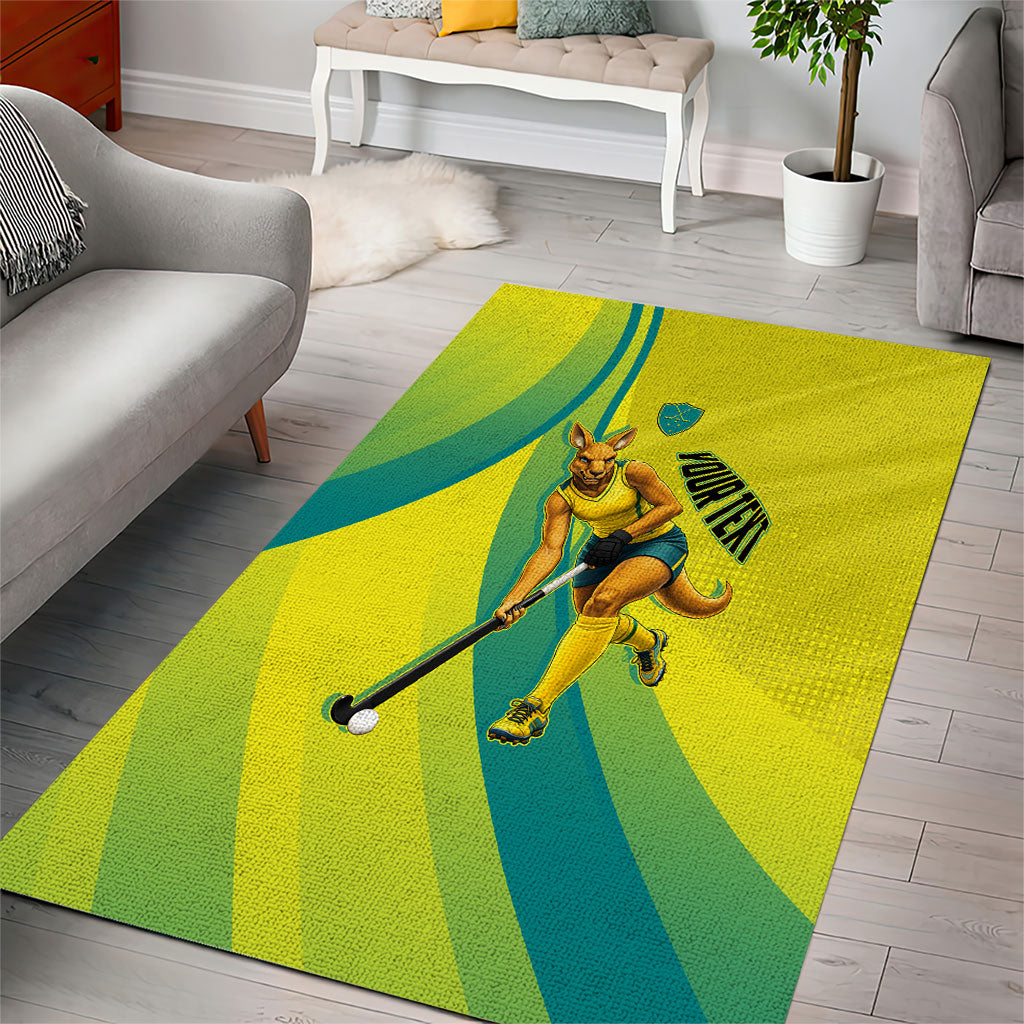 Personalised Hockeyroos Kangaroo Field Hockey Area Rug Dynamic Australia Green Gold Athlete Mascot Design