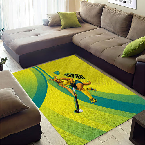 Personalised Hockeyroos Kangaroo Field Hockey Area Rug Dynamic Australia Green Gold Athlete Mascot Design