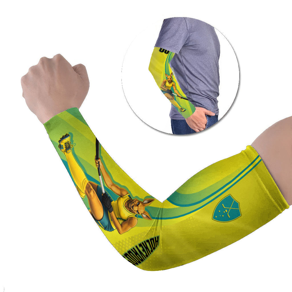 Personalised Hockeyroos Kangaroo Field Hockey Arm Sleeves Dynamic Australia Green Gold Athlete Mascot Design