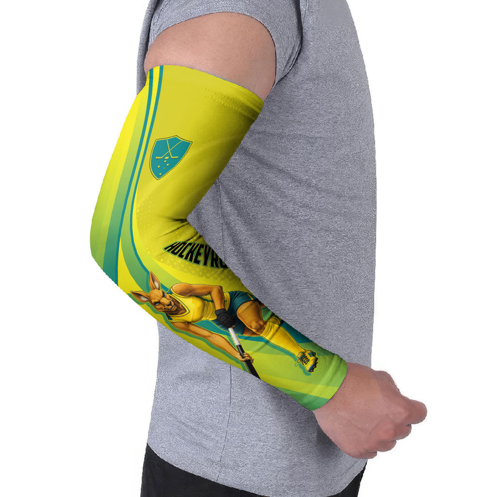 Personalised Hockeyroos Kangaroo Field Hockey Arm Sleeves Dynamic Australia Green Gold Athlete Mascot Design