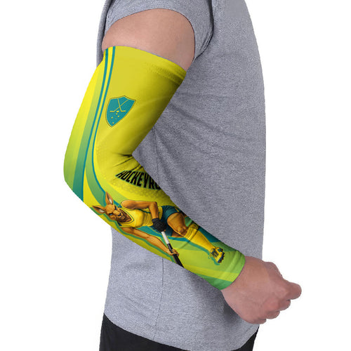 Personalised Hockeyroos Kangaroo Field Hockey Arm Sleeves Dynamic Australia Green Gold Athlete Mascot Design