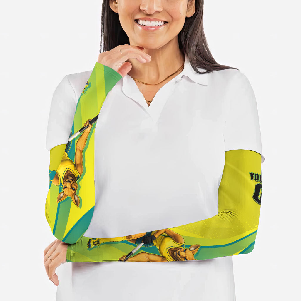 Personalised Hockeyroos Kangaroo Field Hockey Arm Sleeves Dynamic Australia Green Gold Athlete Mascot Design