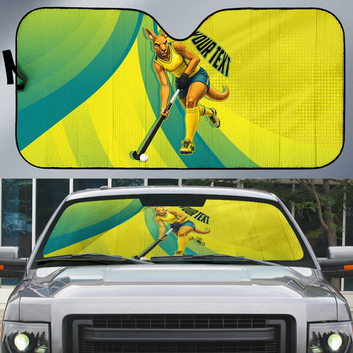 Personalised Hockeyroos Kangaroo Field Hockey Auto Sun Shade Dynamic Australia Green Gold Athlete Mascot Design