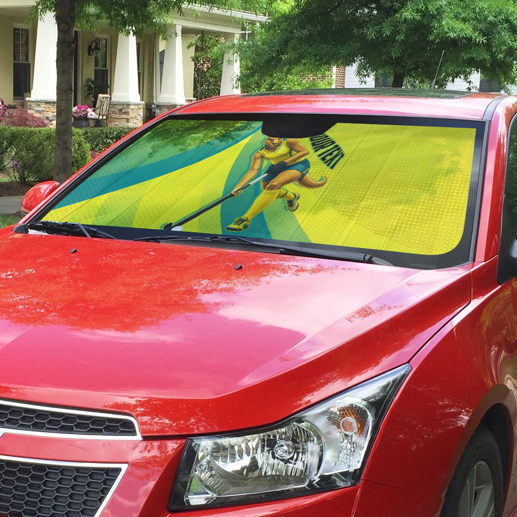 Personalised Hockeyroos Kangaroo Field Hockey Auto Sun Shade Dynamic Australia Green Gold Athlete Mascot Design