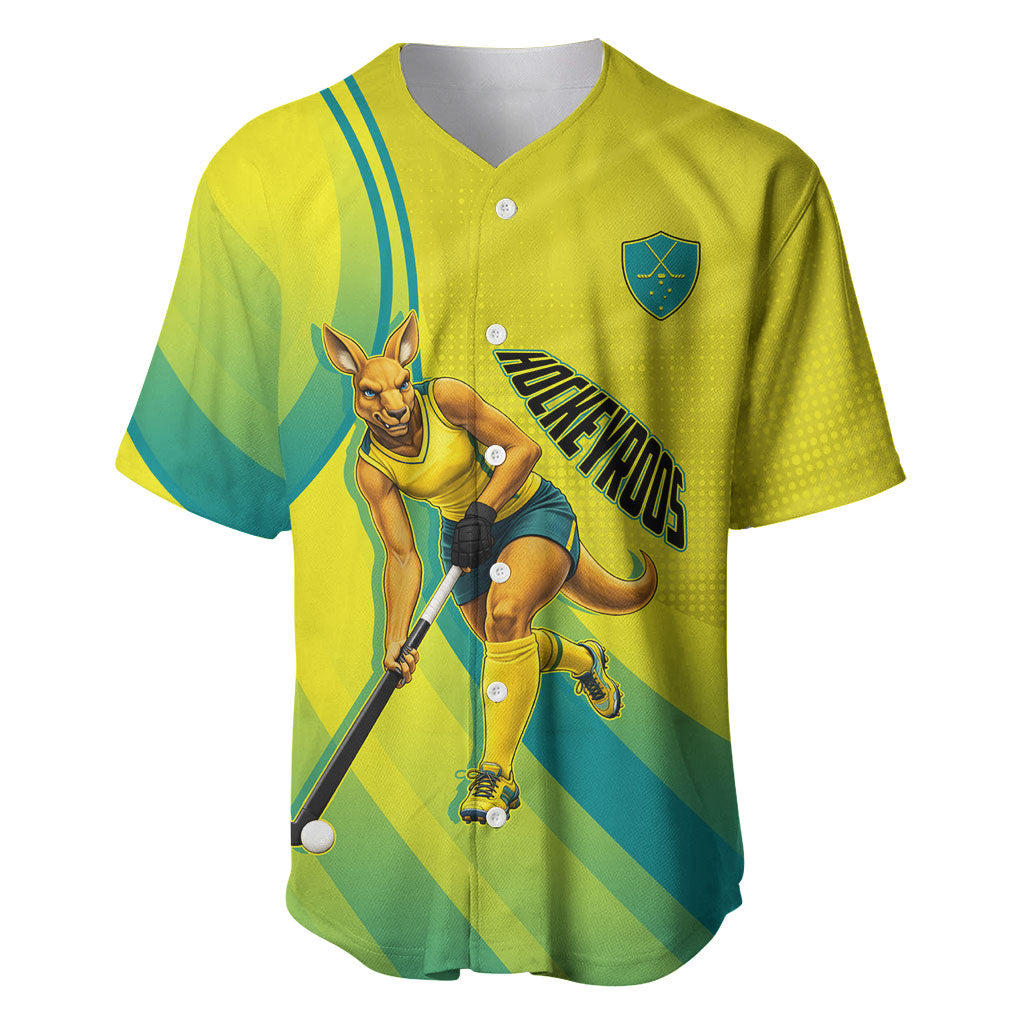 Personalised Hockeyroos Kangaroo Field Hockey Baseball Jersey Dynamic Australia Green Gold Athlete Mascot Design