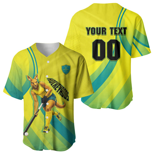 Personalised Hockeyroos Kangaroo Field Hockey Baseball Jersey Dynamic Australia Green Gold Athlete Mascot Design
