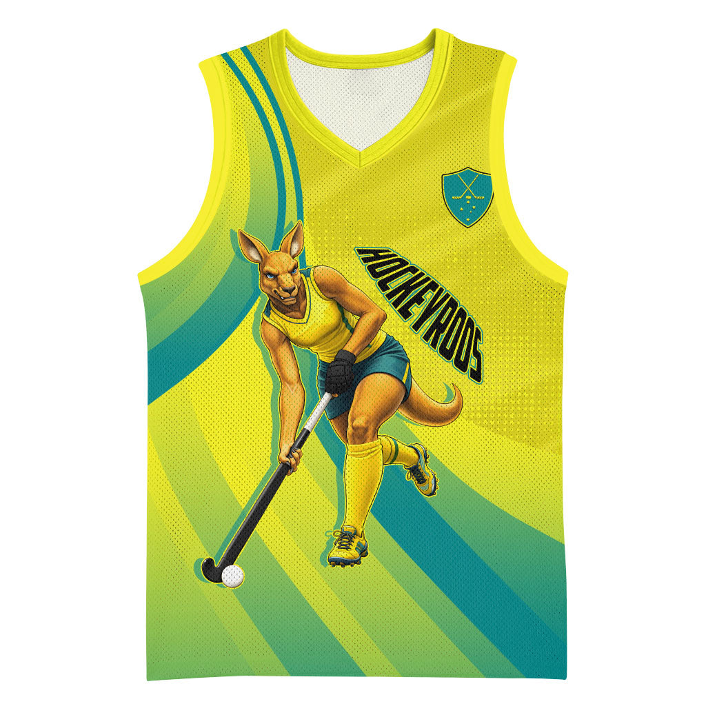 Personalised Hockeyroos Kangaroo Field Hockey Basketball Jersey Dynamic Australia Green Gold Athlete Mascot Design