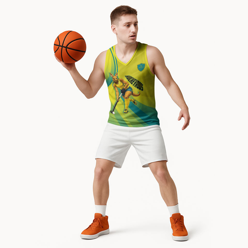Personalised Hockeyroos Kangaroo Field Hockey Basketball Jersey Dynamic Australia Green Gold Athlete Mascot Design
