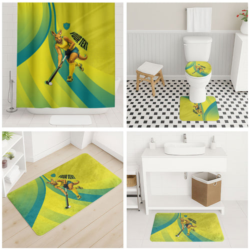 Personalised Hockeyroos Kangaroo Field Hockey Bathroom Set Dynamic Australia Green Gold Athlete Mascot Design