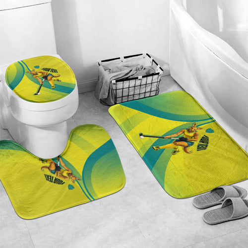 Personalised Hockeyroos Kangaroo Field Hockey Bathroom Set Dynamic Australia Green Gold Athlete Mascot Design
