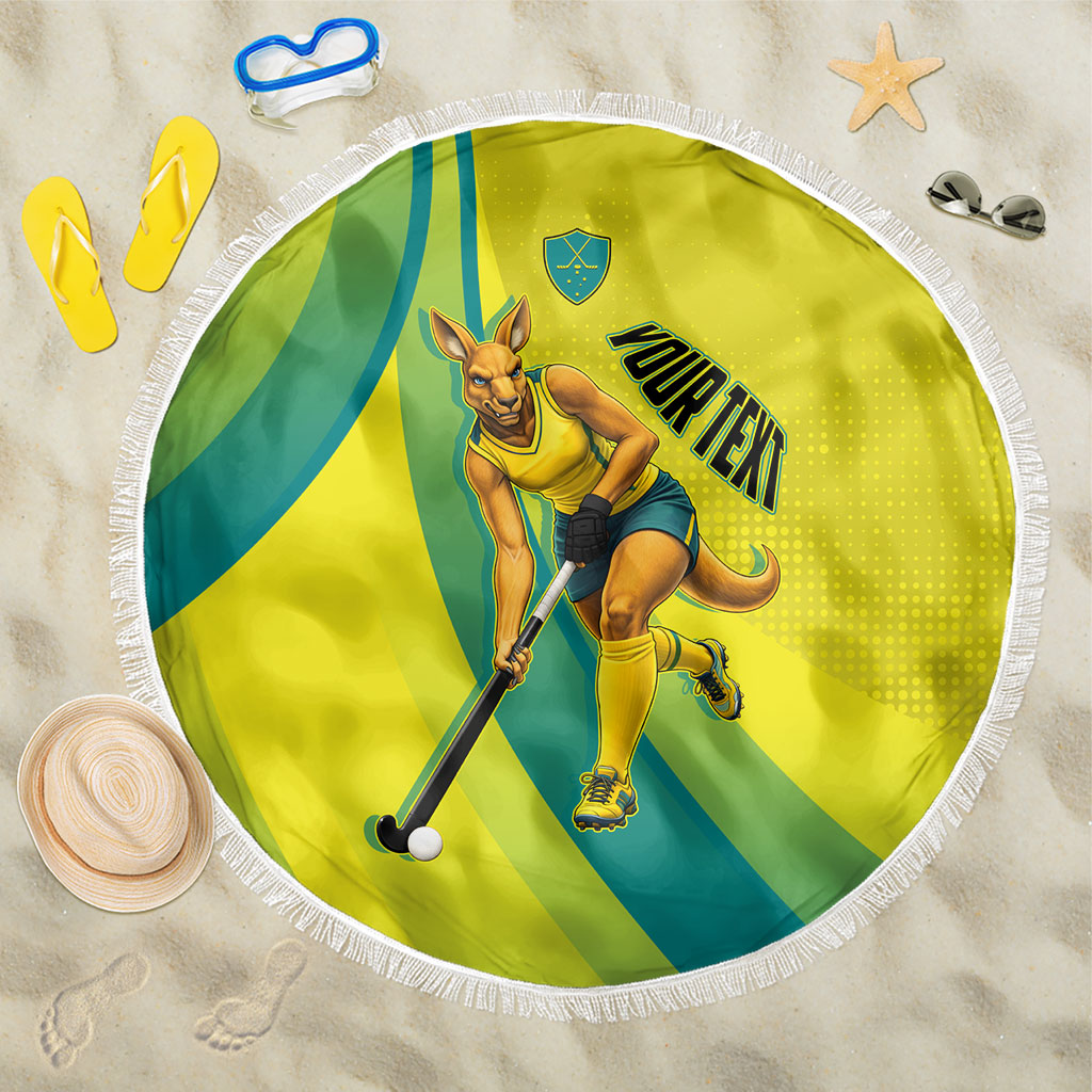 Personalised Hockeyroos Kangaroo Field Hockey Beach Blanket Dynamic Australia Green Gold Athlete Mascot Design