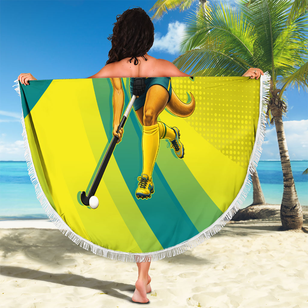 Personalised Hockeyroos Kangaroo Field Hockey Beach Blanket Dynamic Australia Green Gold Athlete Mascot Design