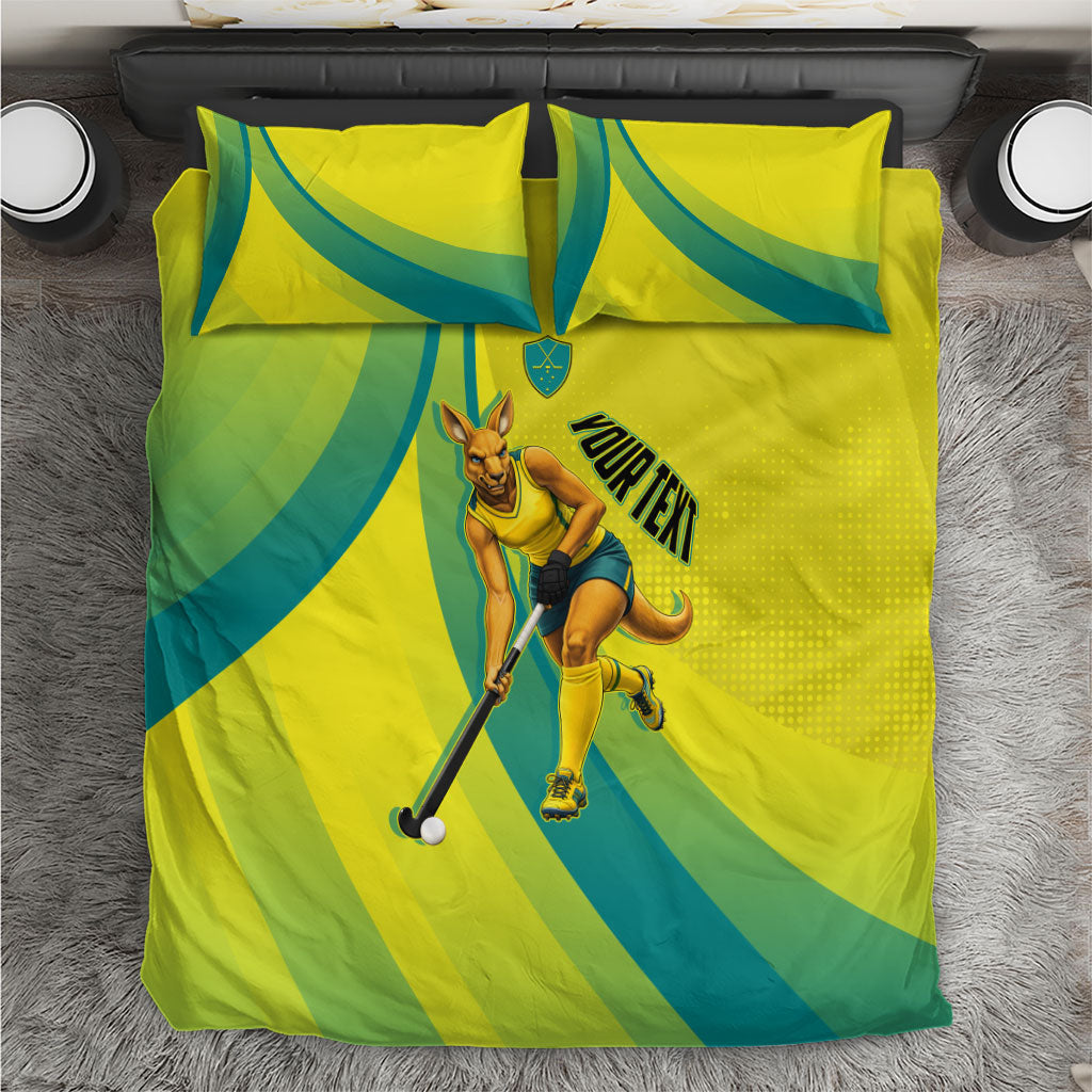 Personalised Hockeyroos Kangaroo Field Hockey Bedding Set Dynamic Australia Green Gold Athlete Mascot Design
