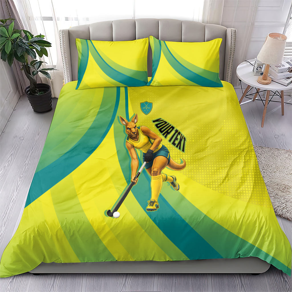 Personalised Hockeyroos Kangaroo Field Hockey Bedding Set Dynamic Australia Green Gold Athlete Mascot Design