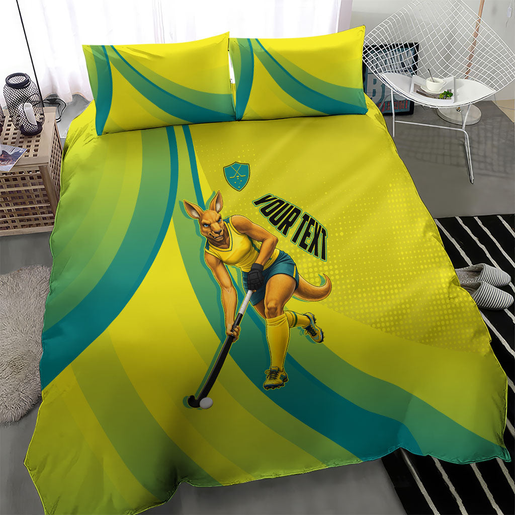 Personalised Hockeyroos Kangaroo Field Hockey Bedding Set Dynamic Australia Green Gold Athlete Mascot Design