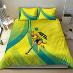Personalised Hockeyroos Kangaroo Field Hockey Bedding Set Dynamic Australia Green Gold Athlete Mascot Design